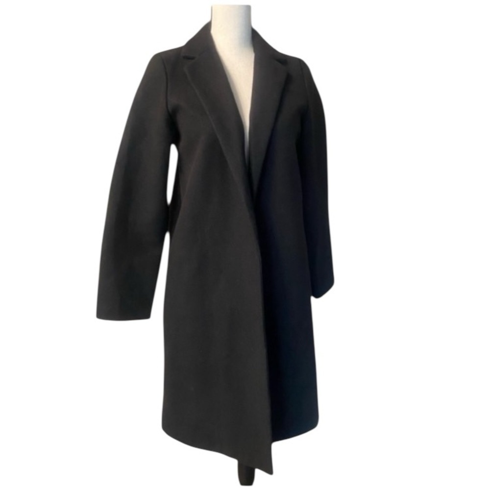 Zara Women’s Black Midi Coat Classic Poly Pockets No Closet size small